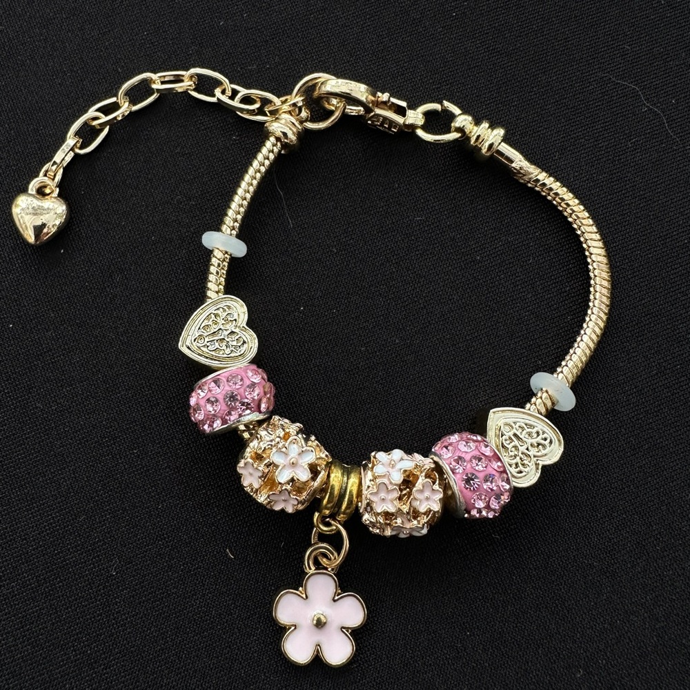 Gold and Pink Charm Bracelet